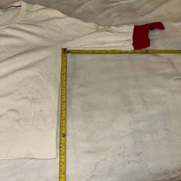 Boden Women’s Small Linen Blend Crew Sweater Cream Red 3/4 Bow Sleeves EUC - Picture 10 of 11
